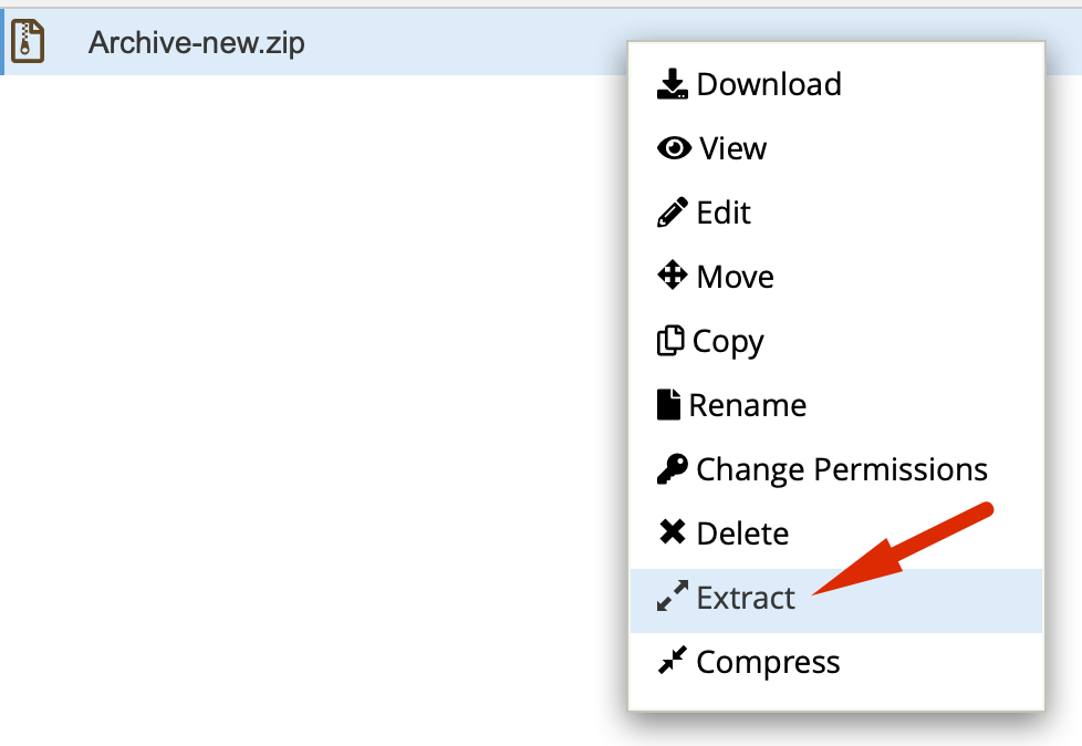 Извлечь архив в панелие Cpanel