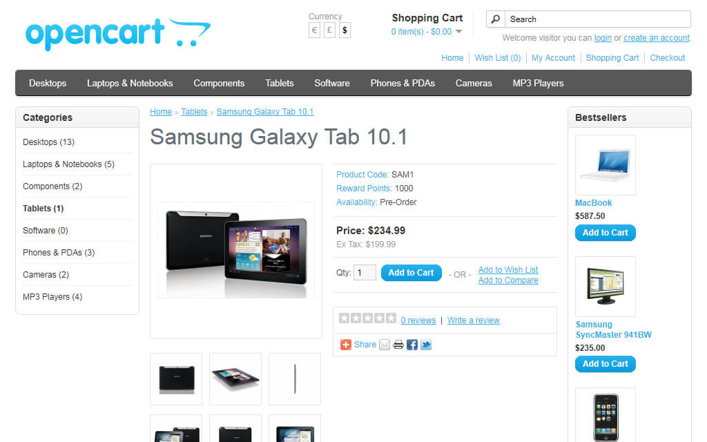 OpenCart пример сайта