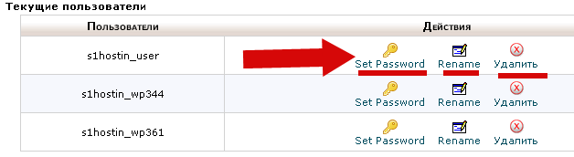 Изменение пароля, переименование и удаление пользователя базы
