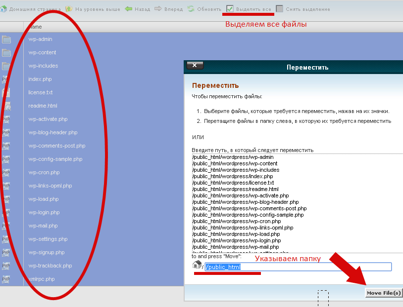 Перемещение wordpress файлов
